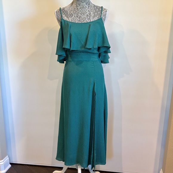 Flynn Skye Green Micro Dot Off The Shoulder Midi Dress Size Small - Picture 2 of 13